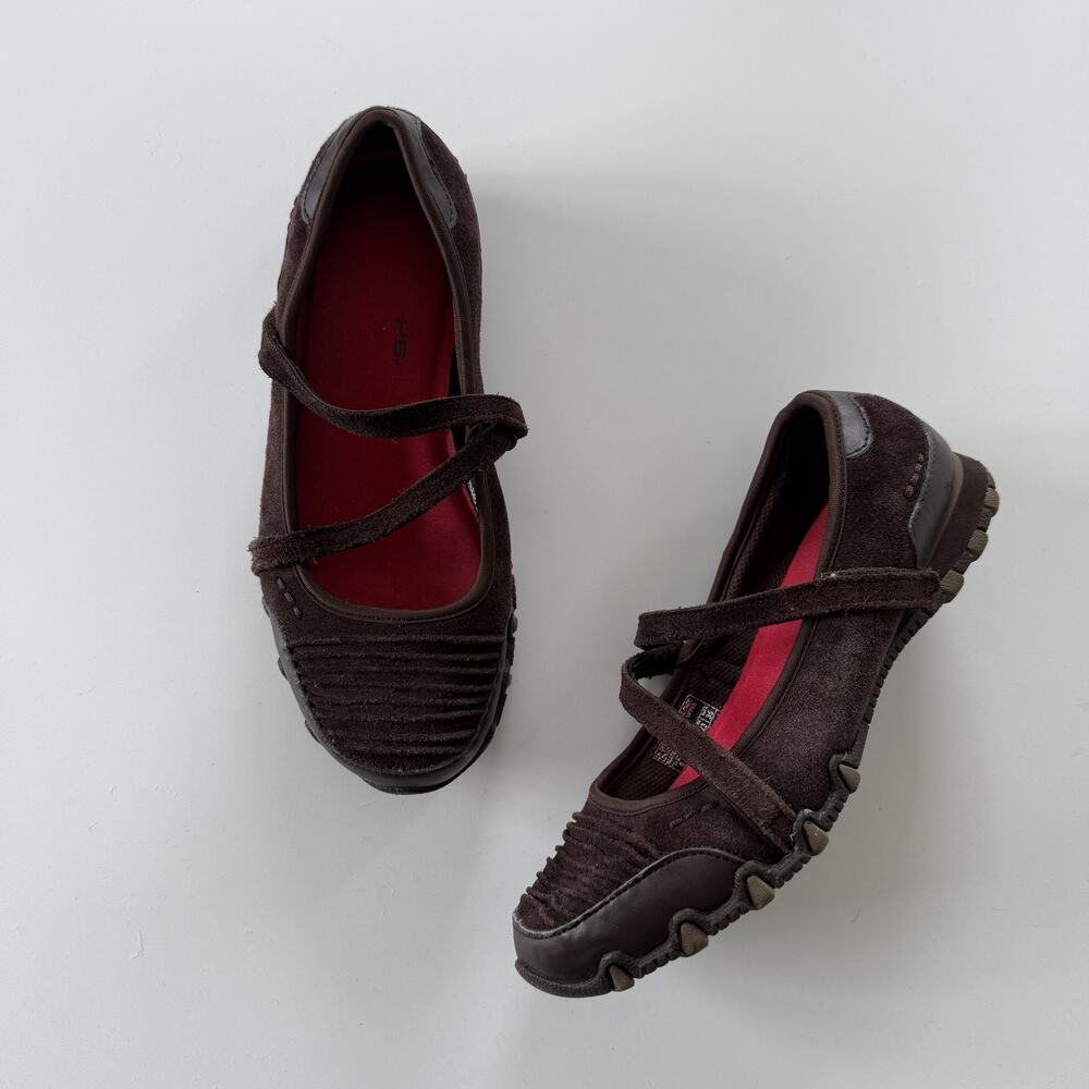 Skechers Flat Shoes Womens Size 6 Brown Leather Mary Jane Walking SN 48904